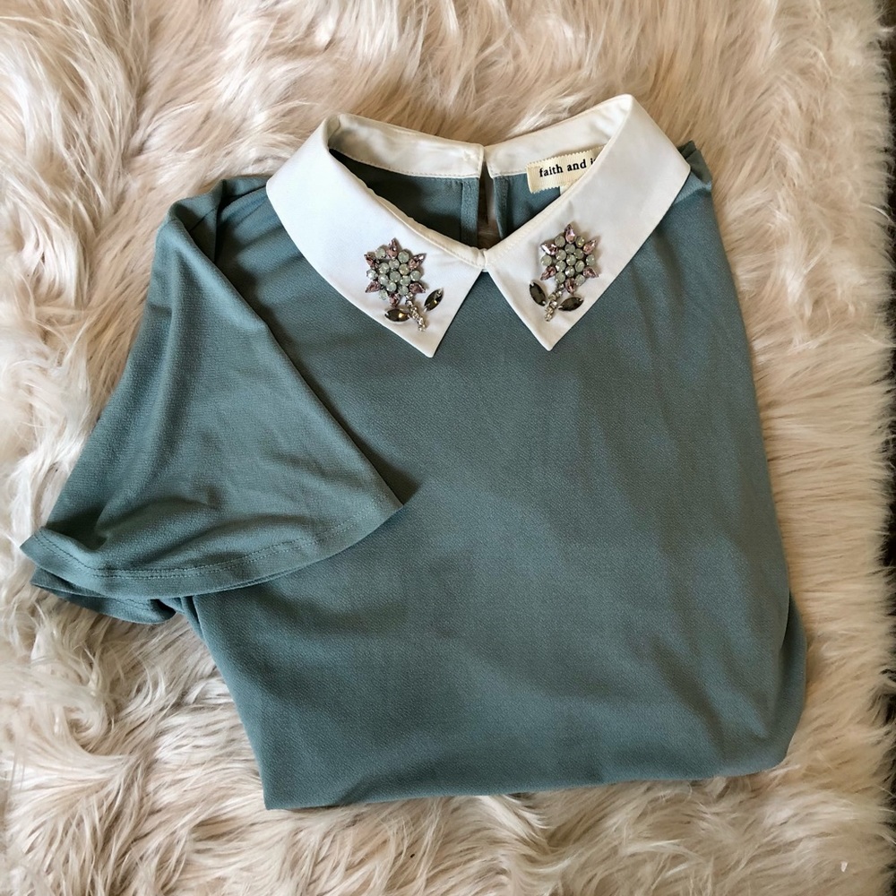 Embellished Sea foam Green Collared Shirt